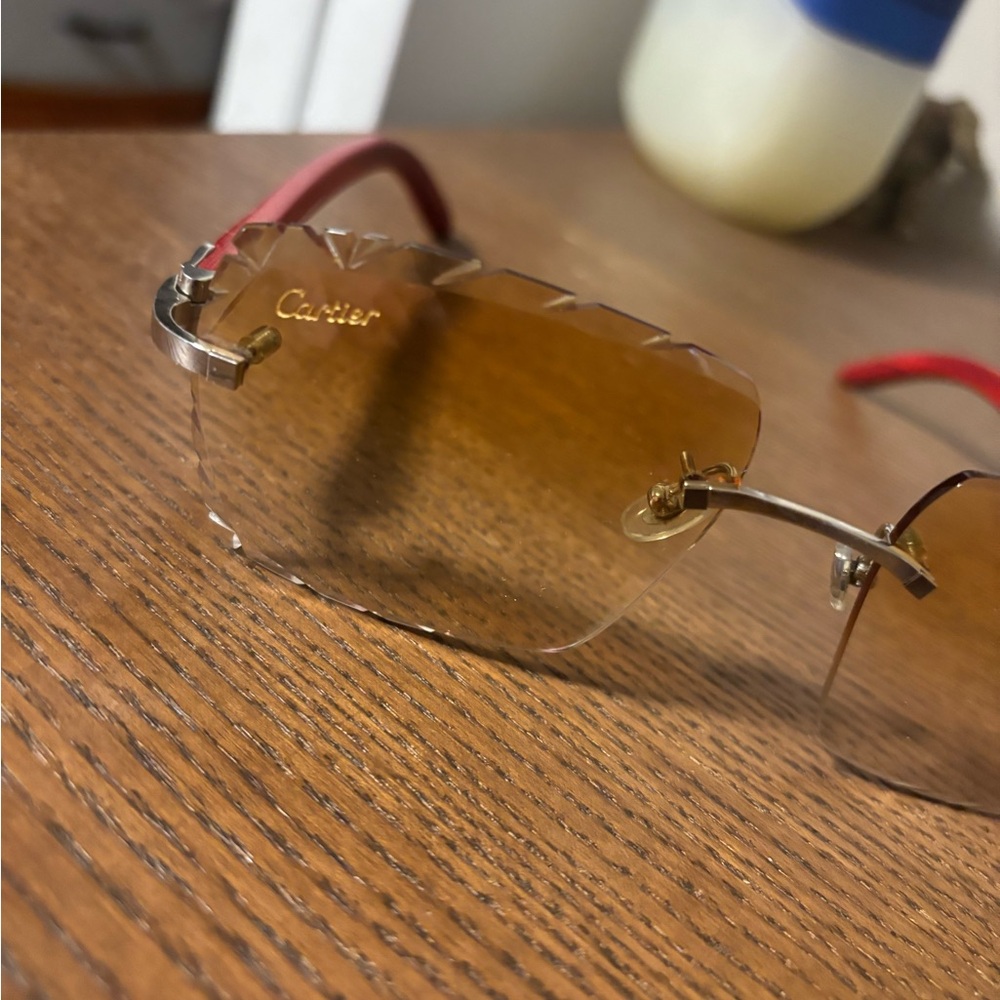 Cartier Glasses - Red Wood with Gold Details